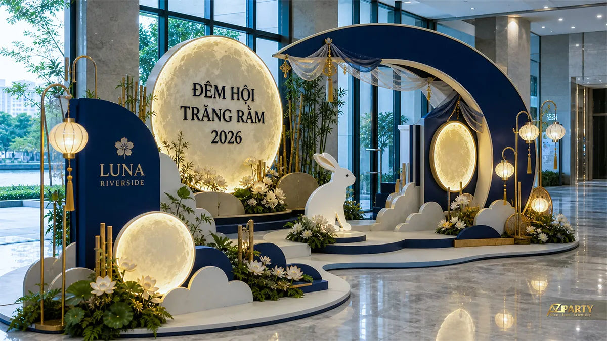 Tiểu cảnh trăng sen xanh navy trong sảnh