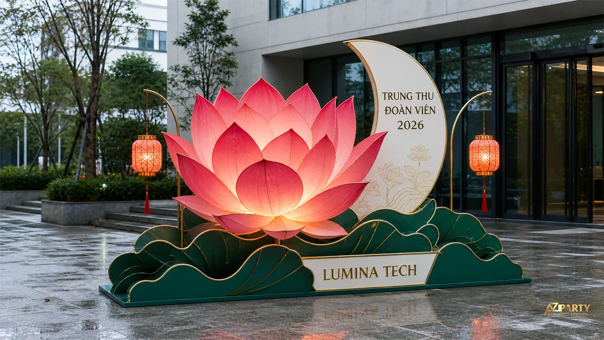 Hoa sen lớn bên bảng đêm hội đoàn viên
