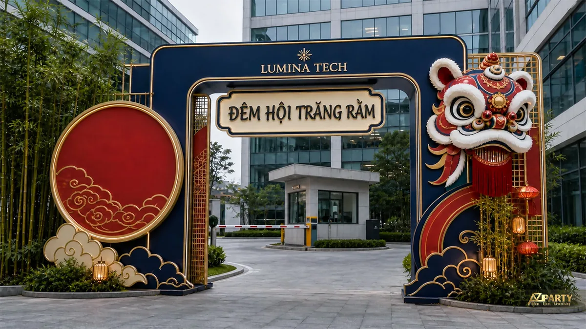 Photobooth Trung Thu phối xanh đỏ có đầu lân