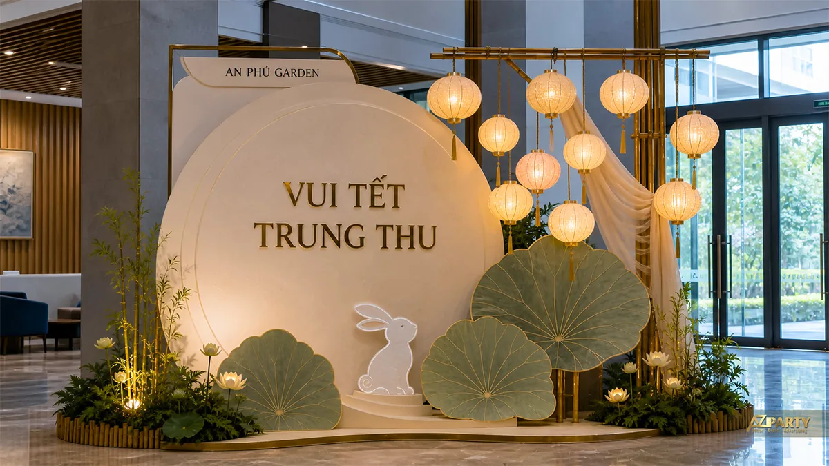 Vách trăng tối giản với đèn lồng treo