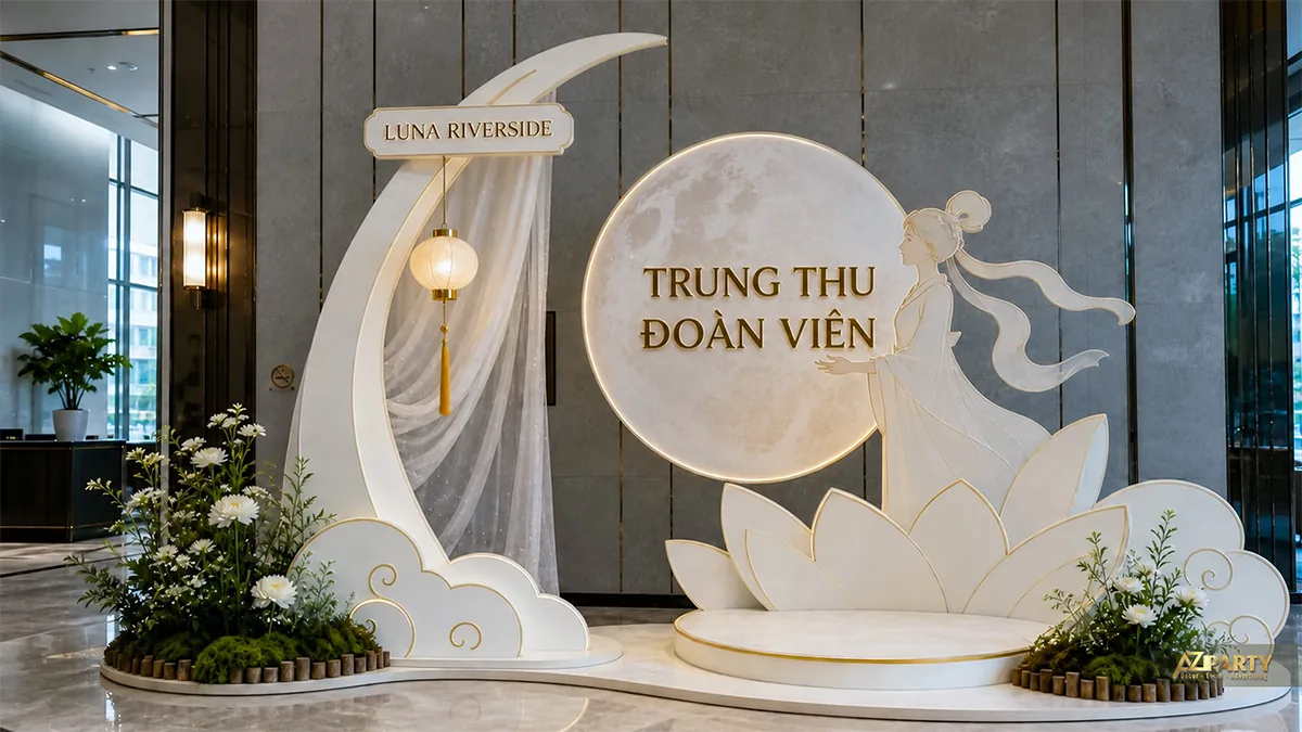 Tiểu cảnh thỏ ngọc và hoa sen trắng