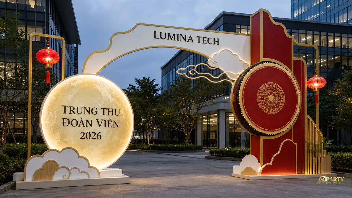 Khu check-in trăng vàng phối đỏ xanh