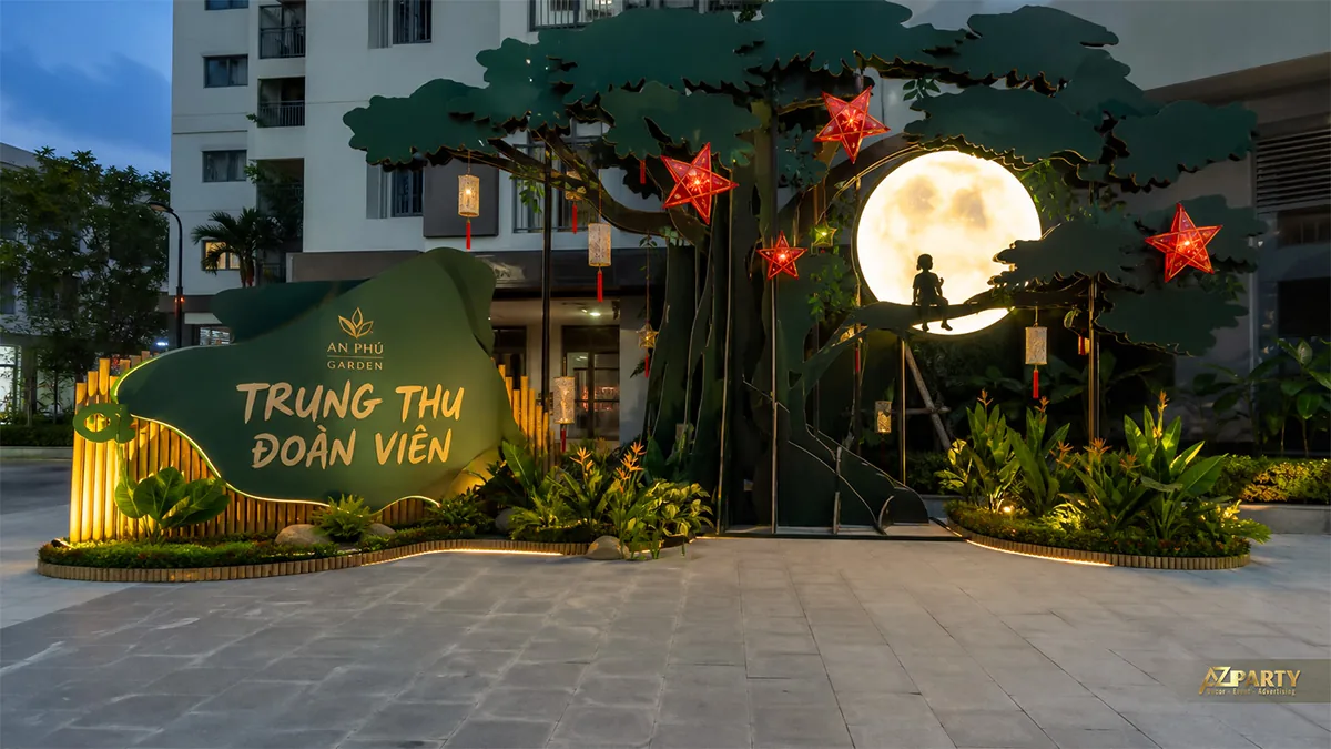 Tiểu cảnh rừng cây dưới trăng tròn