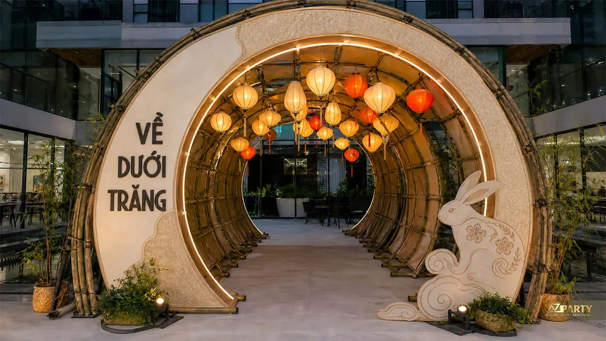 Cổng tre hình tròn cùng thỏ ngọc