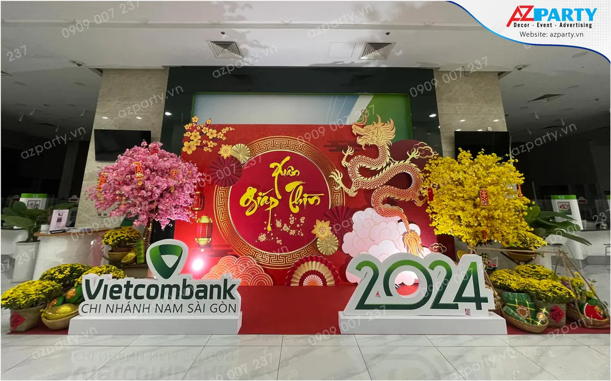 trang trí tiểu cảnh tết tại ngân hàng