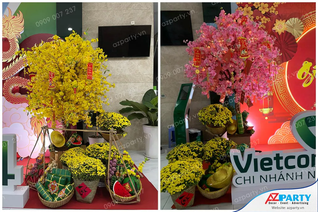 trang trí tiểu cảnh tết tại ngân hàng