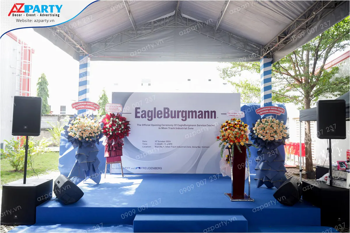 Thiết kế sân khấu khánh thành nhà máy EagleBurgmann chuyên nghiệp tại Khu công nghiệp Nhơn Trạch.