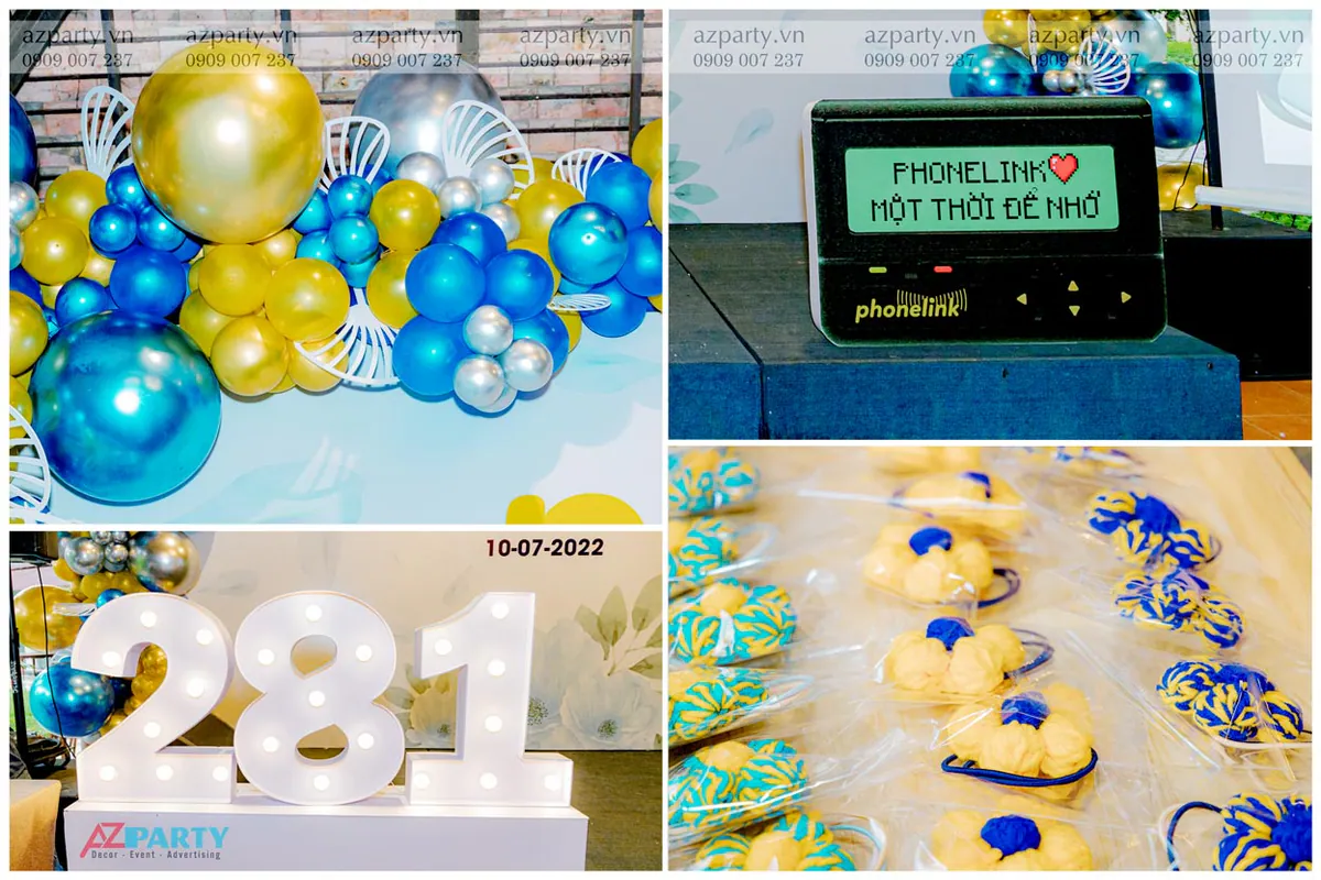 Collage các chi tiết trang trí và quà tặng lưu niệm tại sự kiện