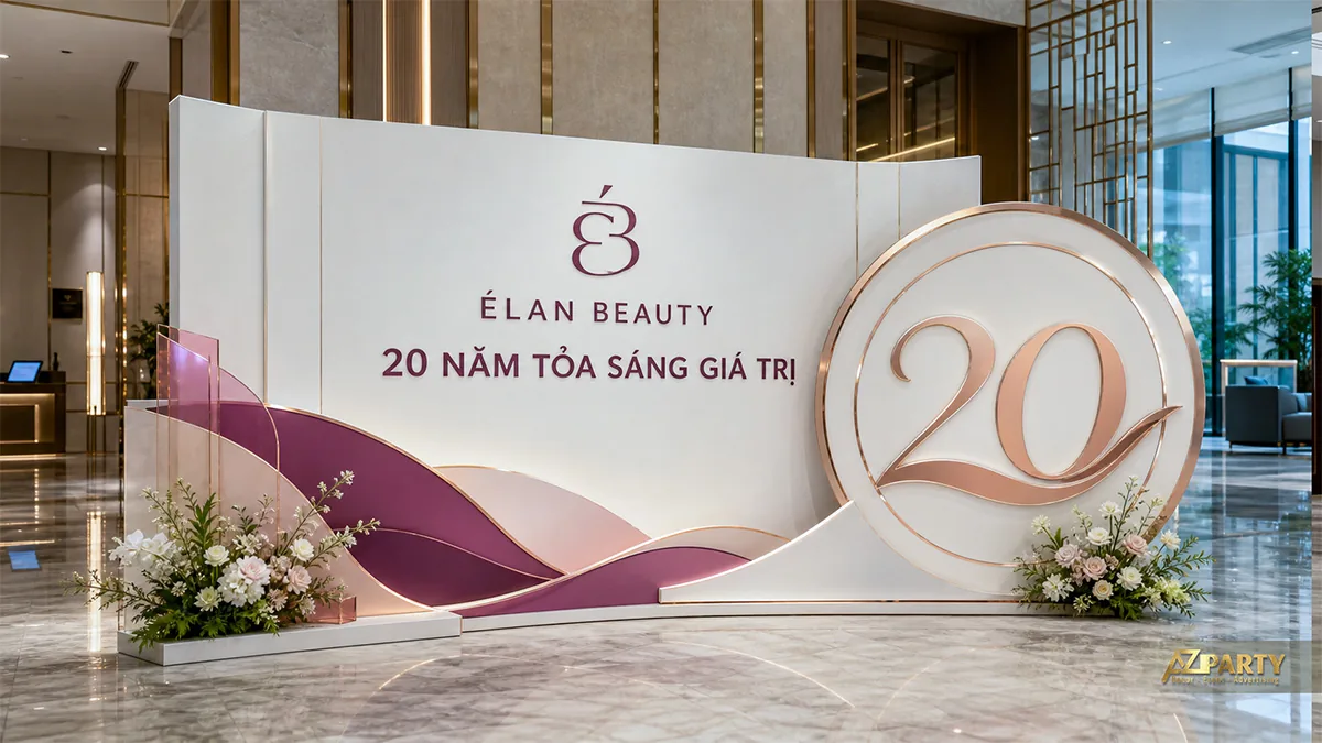 Photobooth 20 năm Élan Beauty với đường cong hồng tím thanh lịch