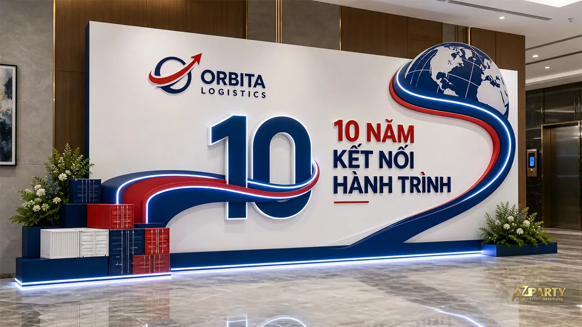 Khu chụp ảnh 10 năm Orbita Logistics với địa cầu và container