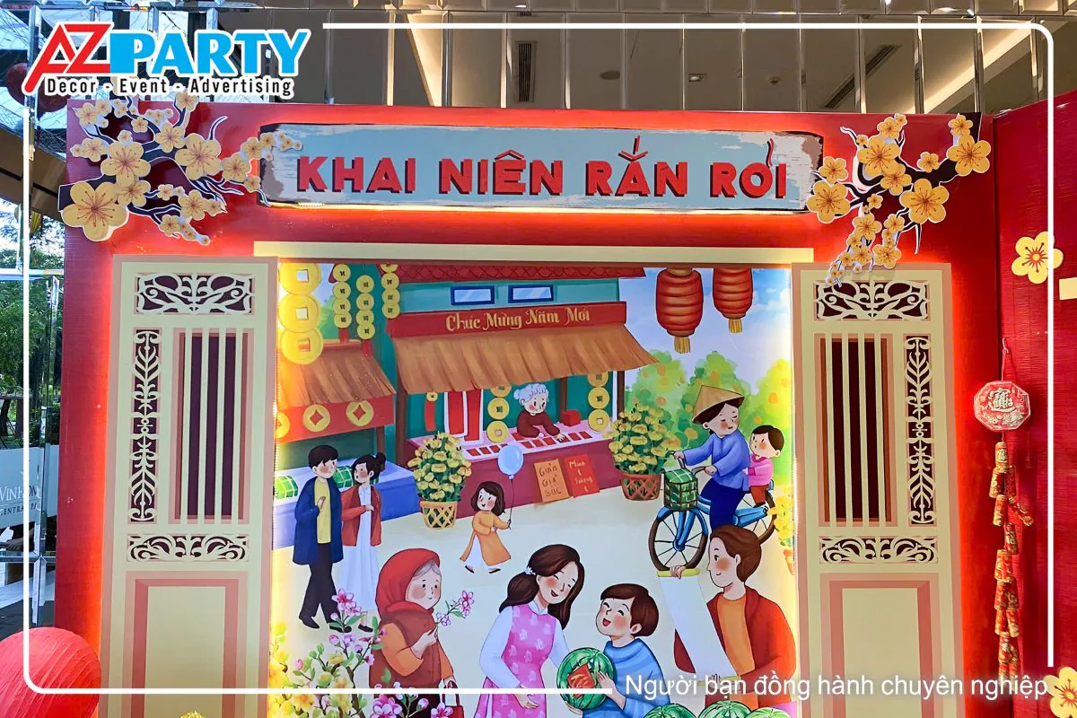 cảnh chợ tết trên backdrop