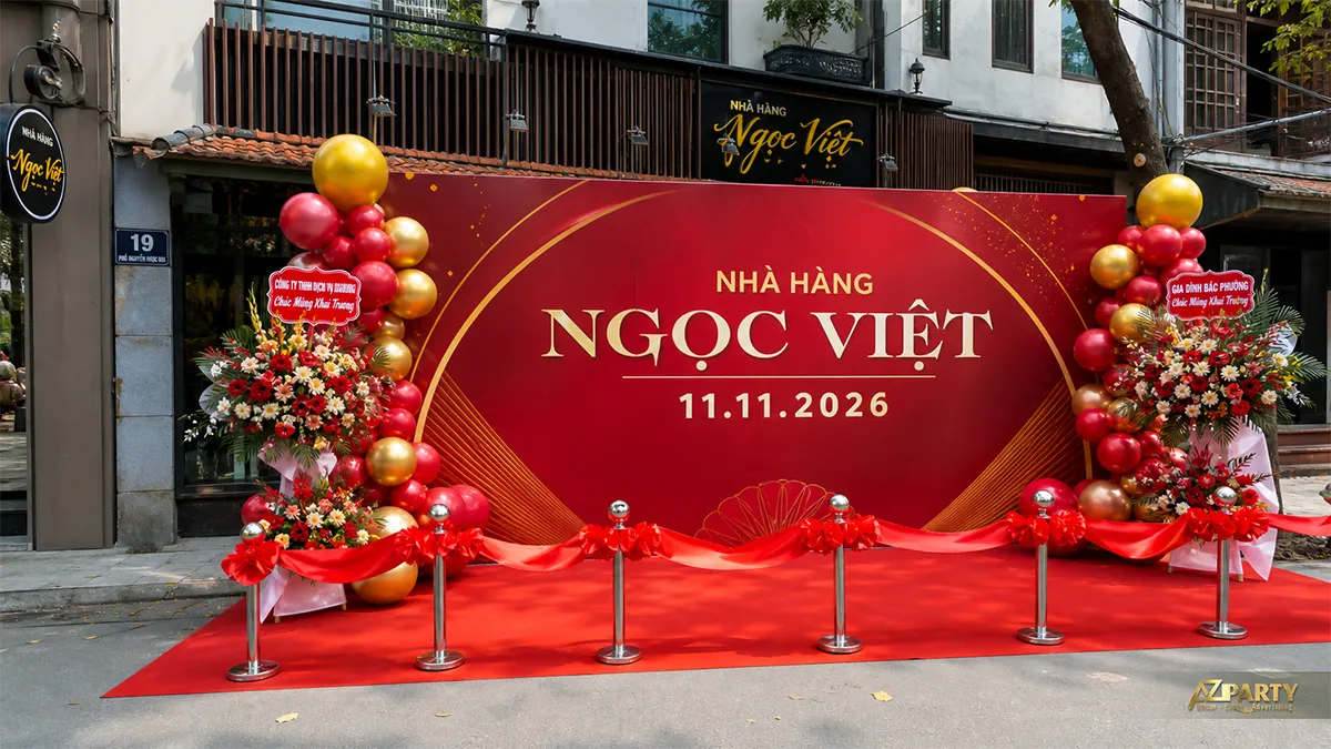 Mẫu sân khấu khai trương Ngọc Việt màu đỏ vàng