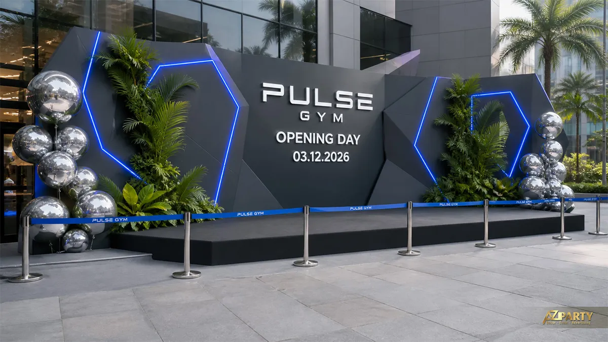 Sân khấu Pulse ngoài trời với các khối xanh đen nổi khối