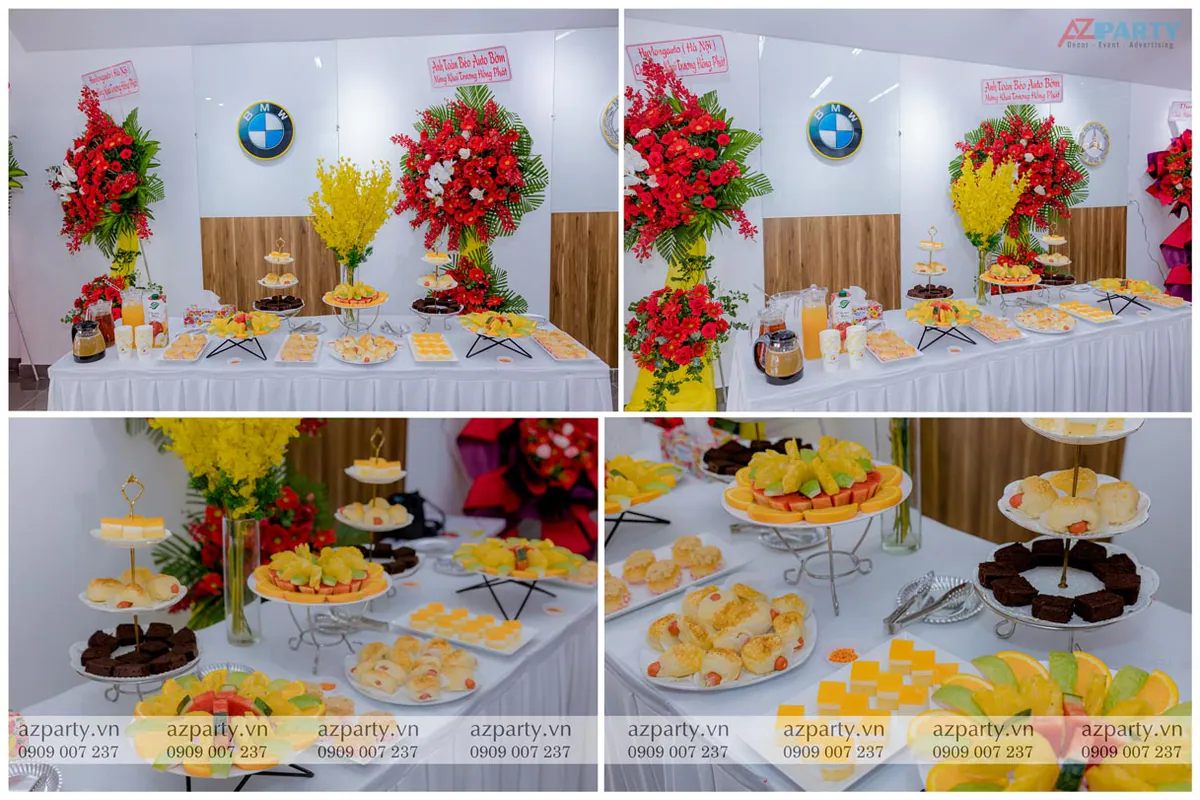 Trang trí bàn tiệc teabreak đãi khách trong lễ khai trương showroom xe sang Trung Japan Auto