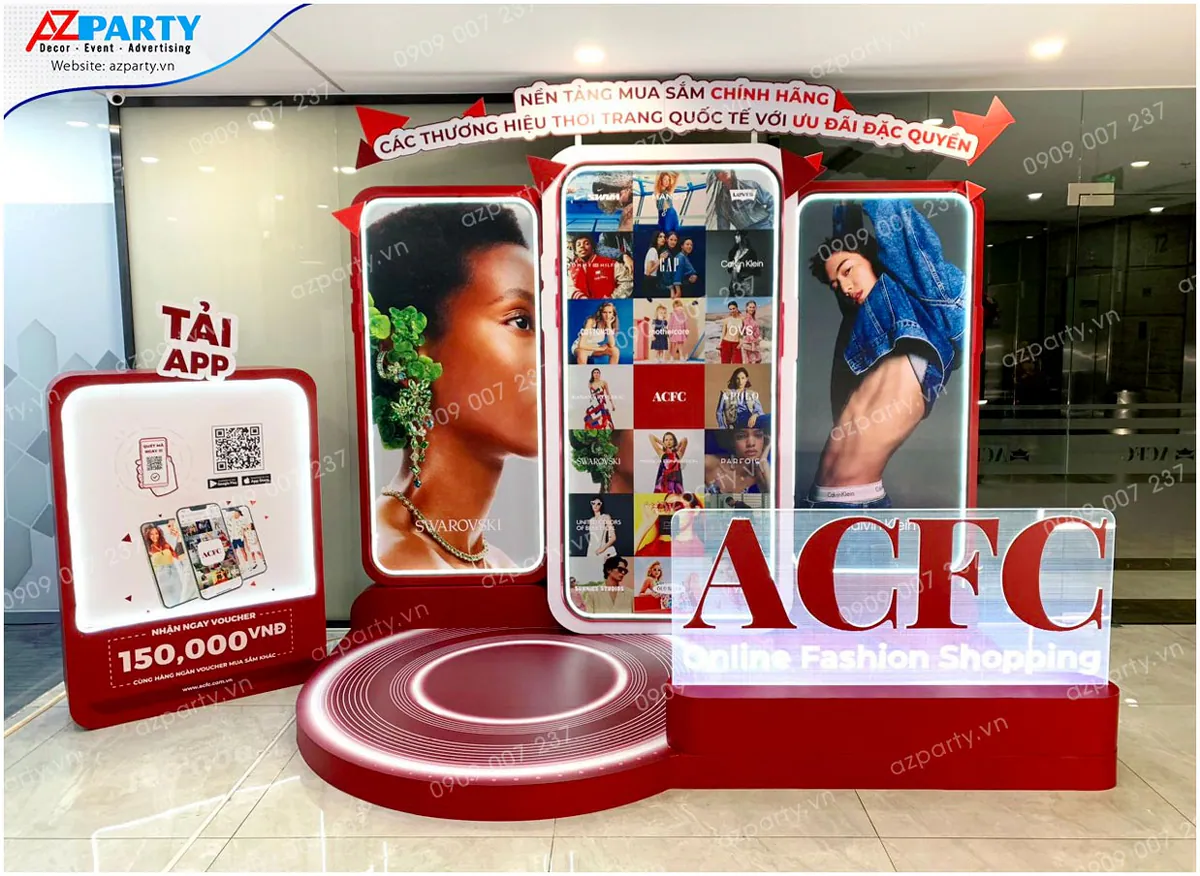Toàn cảnh booth quảng cáo phần mềm mua sắm của ACFC, được thiết kế theo concept hiện đại và sáng tạo