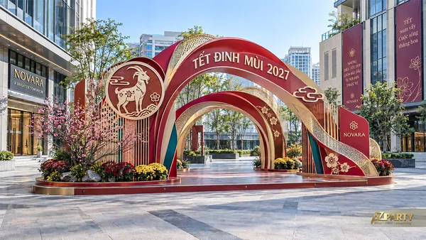 30 mẫu tiểu cảnh Tết ngoài trời đẹp cho lối vào và sân vườn