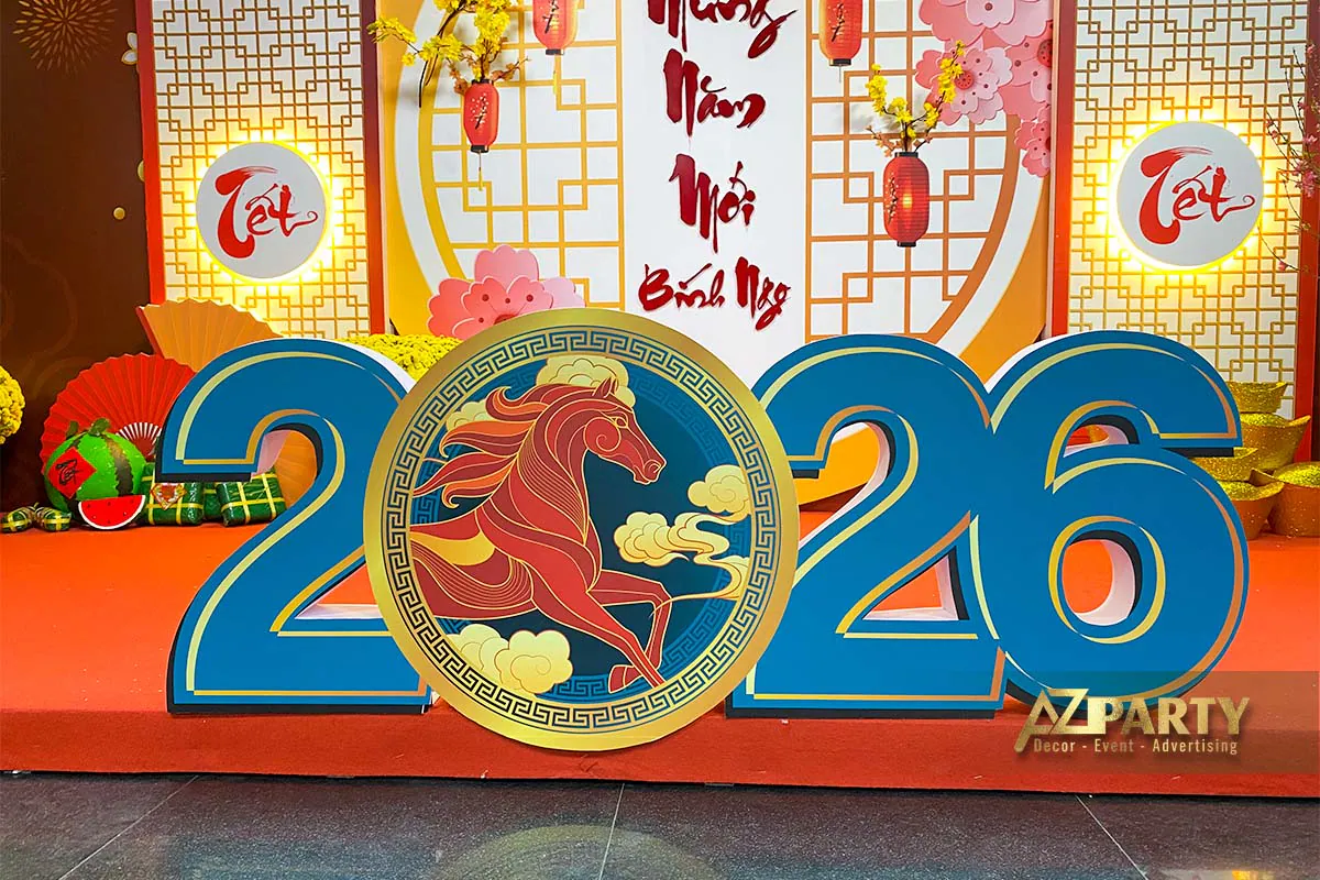 Bộ chữ 2026 nổi bật của tiểu cảnh trang trí Tết văn phòng 