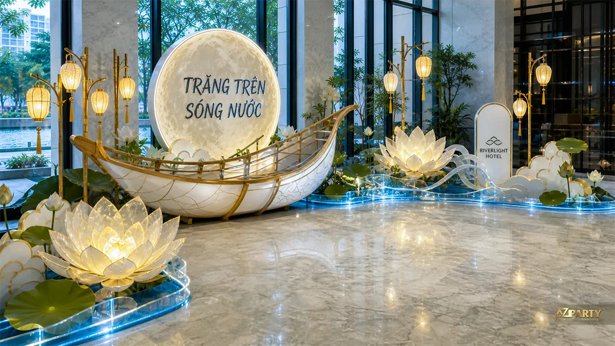 Con thuyền bên hoa sen phát sáng
