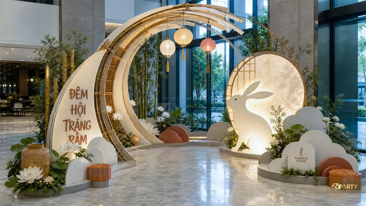 Thỏ ngọc trước cổng tre hình tròn