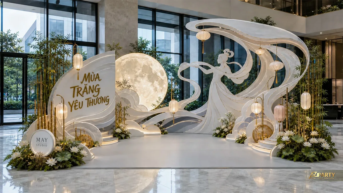 Chị Hằng trên dải lụa xanh trắng