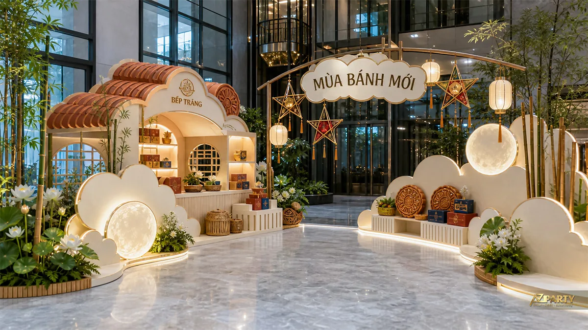 Quầy bánh Trung Thu trong tiểu cảnh phố