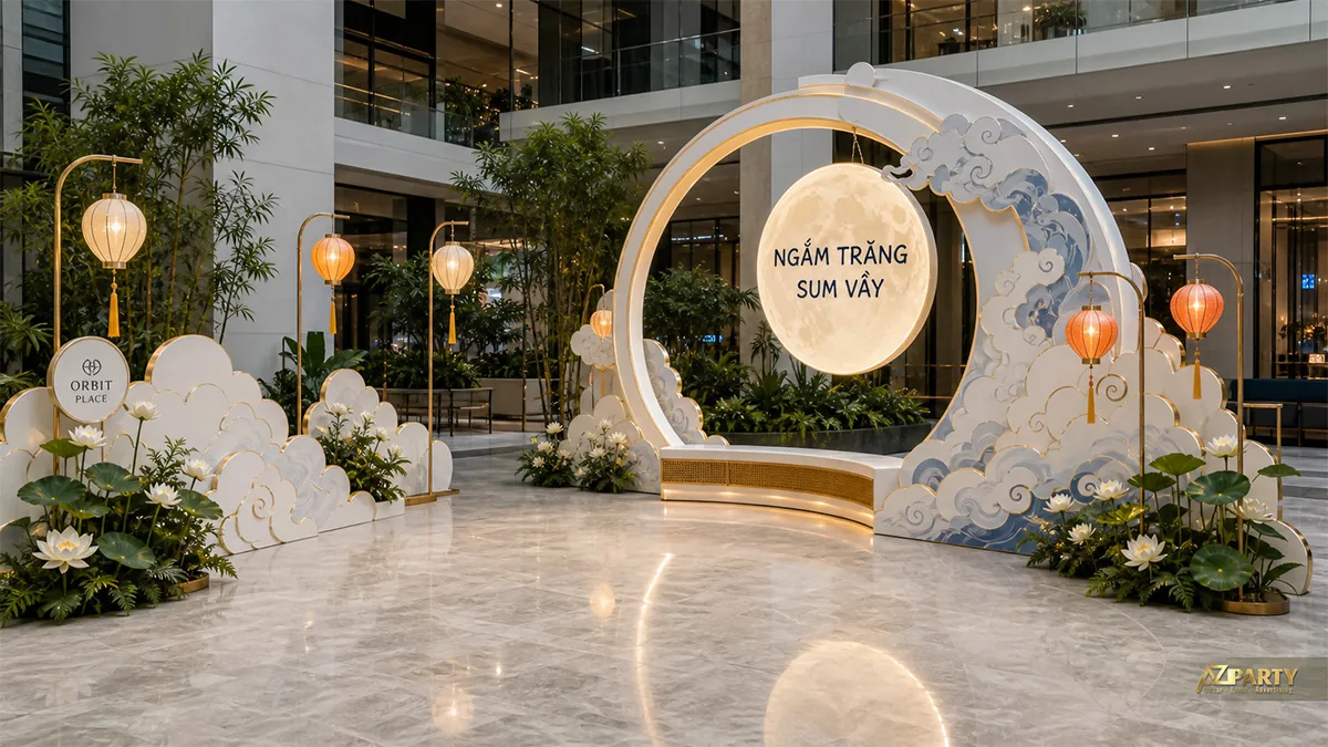 Khung mây và trăng khuyết màu trắng