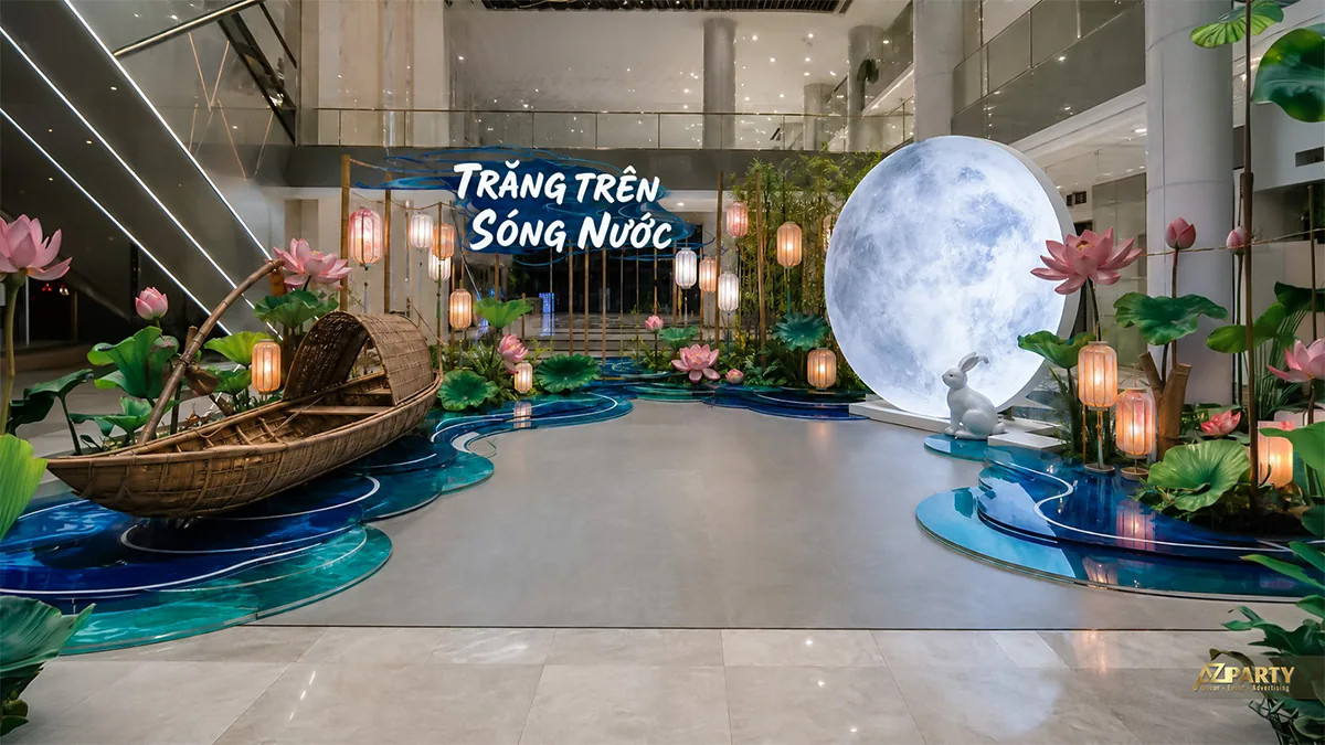 Con thuyền trên mặt nước dưới trăng