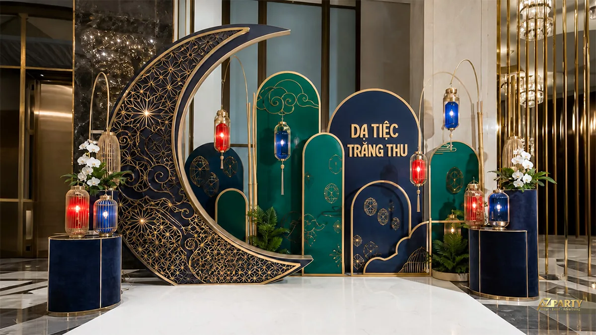 Trăng khuyết đen vàng cùng đèn màu