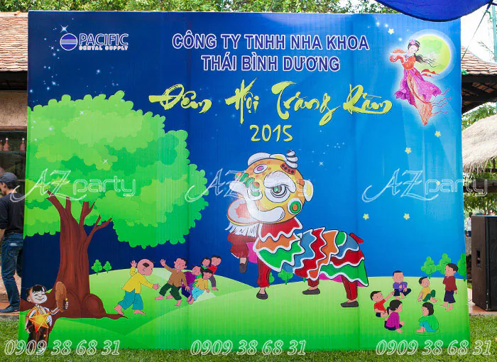 Cần cảnh backdrop sân khấu Đêm Hội Trăng Rằm 2015 của Nha Khoa Thái Bình Dương.