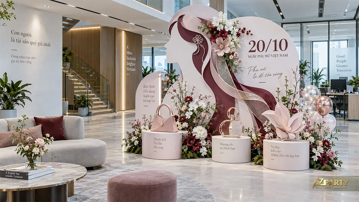 Góc check-in 20/10 lấy cảm hứng từ thời trang với túi xách và nước hoa