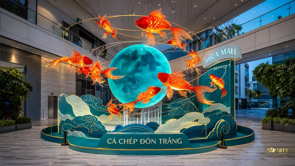 Cá chép đỏ dưới trăng xanh và đèn treo