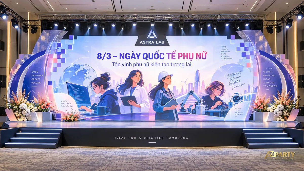 Màn hình xanh hồng chủ đề phụ nữ trong khoa học và kỹ thuật, khung cong phát sáng hai bên