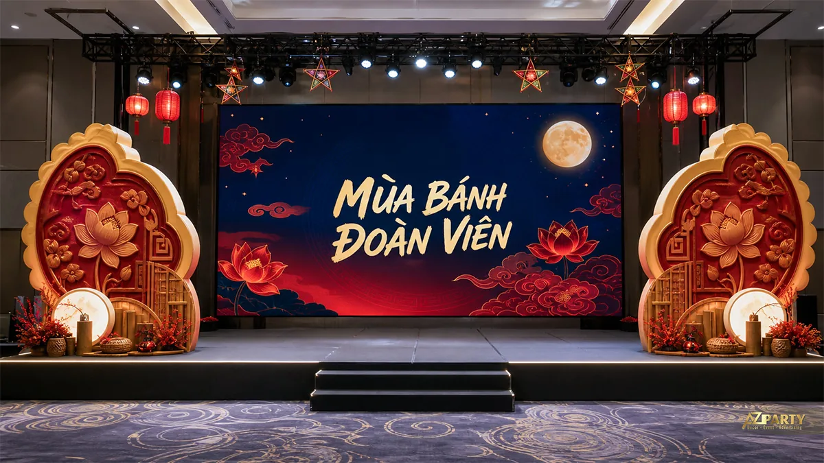 Sân khấu bánh Trung Thu màu đỏ vàng