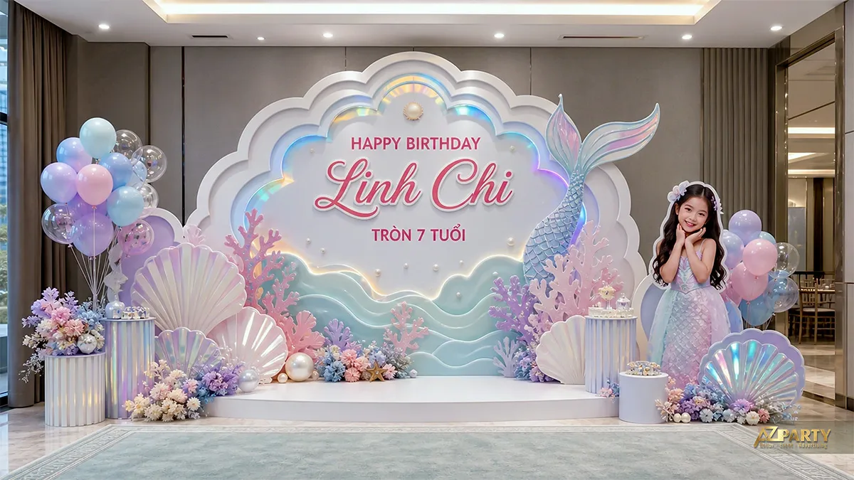 Backdrop nàng tiên cá hồng tím pastel nhẹ nhàng