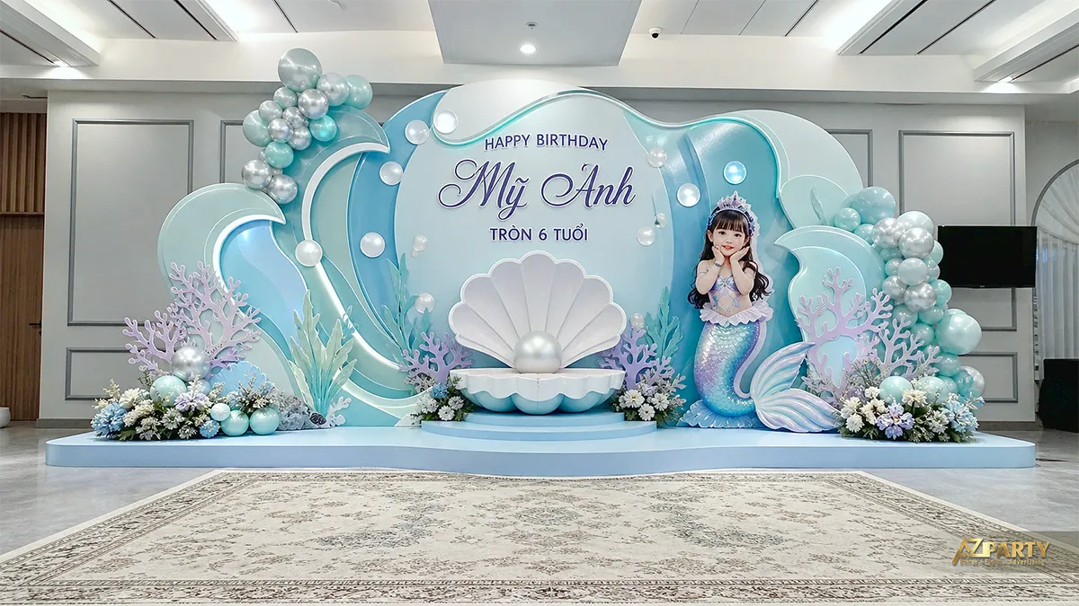 Mẫu sinh nhật nàng tiên cá xanh ngọc với nhân vật khổ lớn