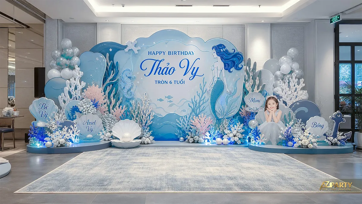 Mẫu lâu đài đại dương xanh pastel dành cho bé gái