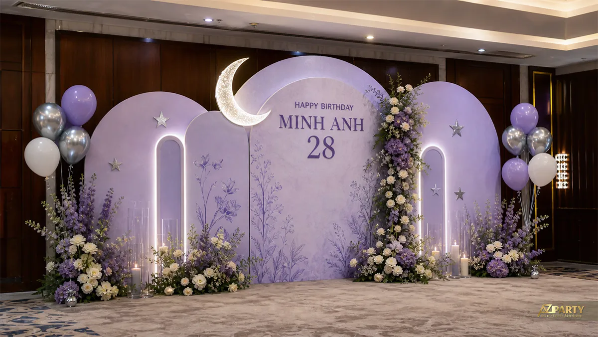 Góc chụp ảnh Minh Anh 28 tuổi chủ đề trăng sao màu tím lavender