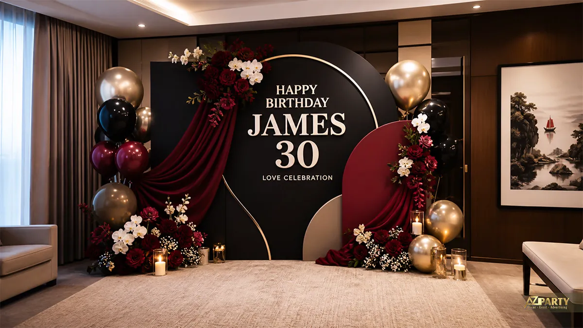 Góc chụp ảnh James 30 tuổi tông đen đỏ và vàng ánh kim