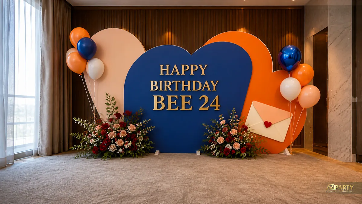 Góc chụp ảnh Bee 24 tuổi hình trái tim xanh cam kèm phong thư