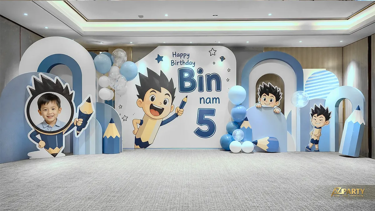 Backdrop Shin xanh xám với nhóm bạn và cụm bóng thấp