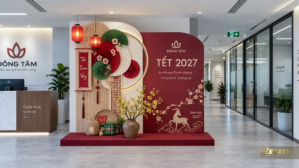 Backdrop cong cạnh quầy lễ tân Đồng Tâm