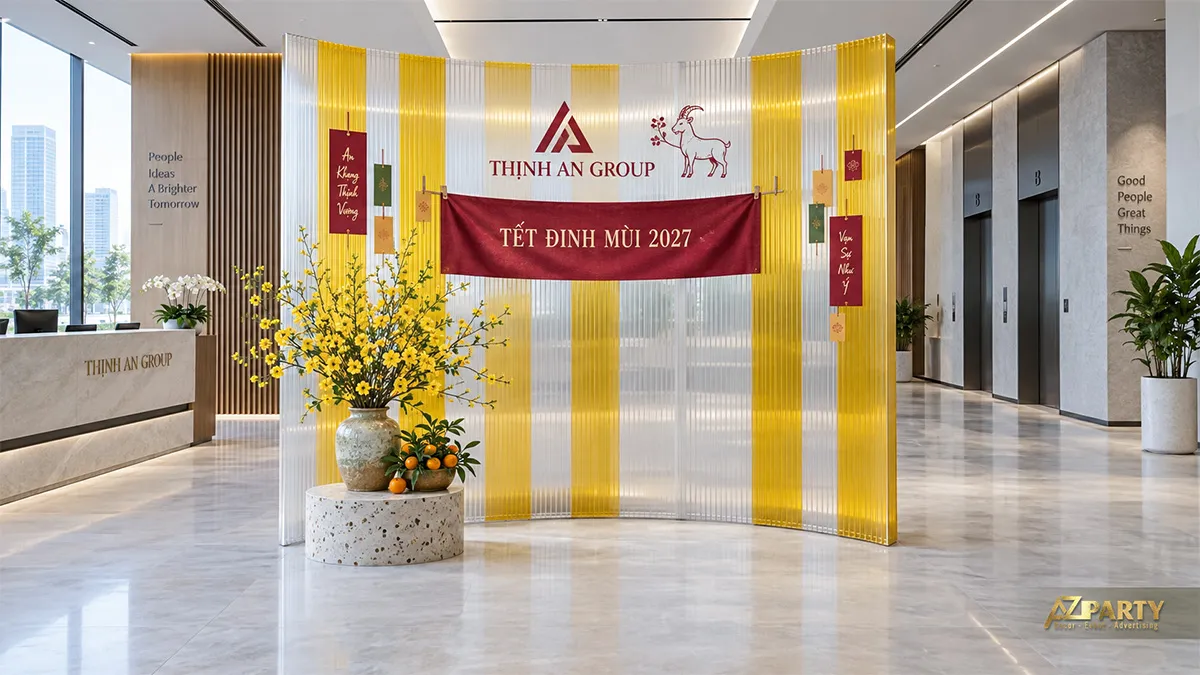 Backdrop trong suốt có nan vàng sau quầy