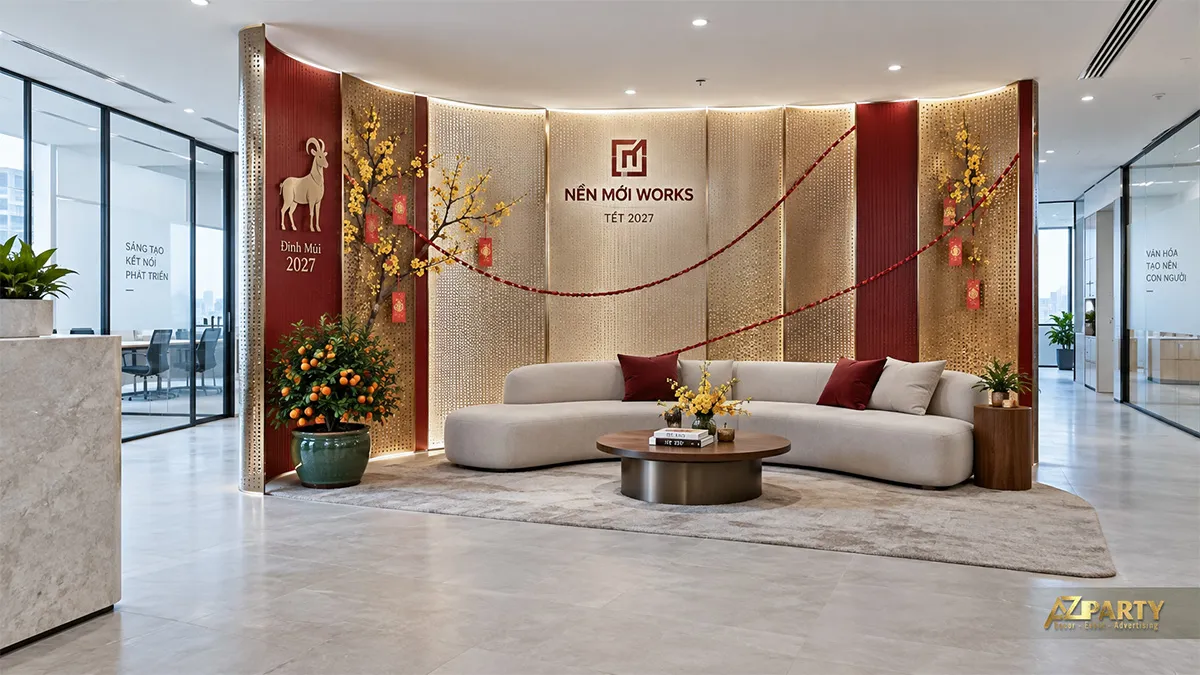 Góc sofa trước vách mây tre Nền Mới