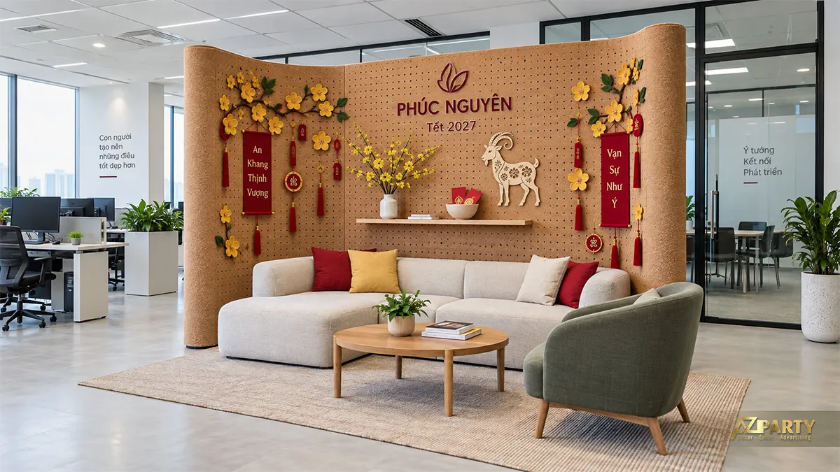Góc lounge Phúc Nguyên với vách mây tre