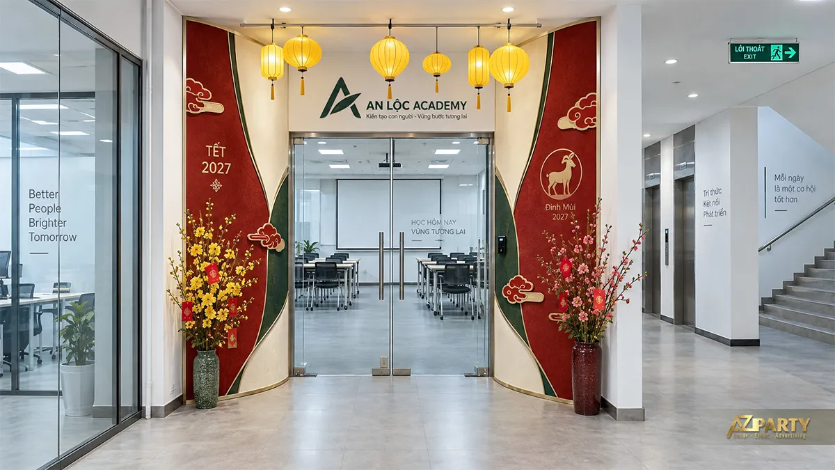 Cửa kính phòng đào tạo treo đèn vàng