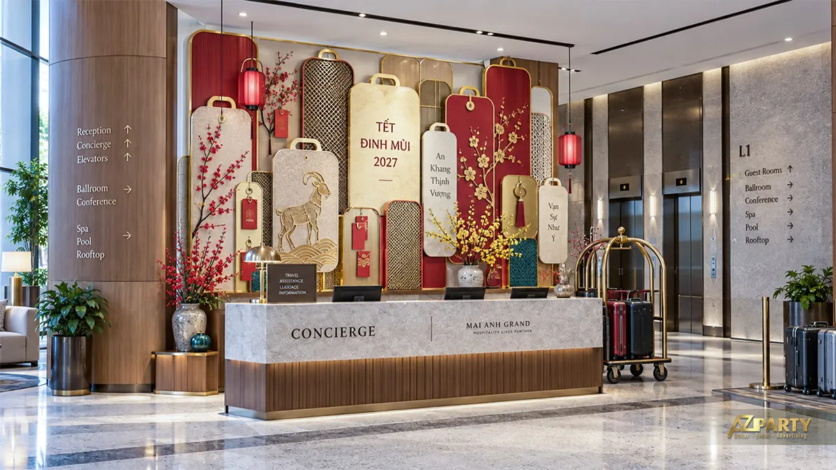 Vách sau quầy concierge