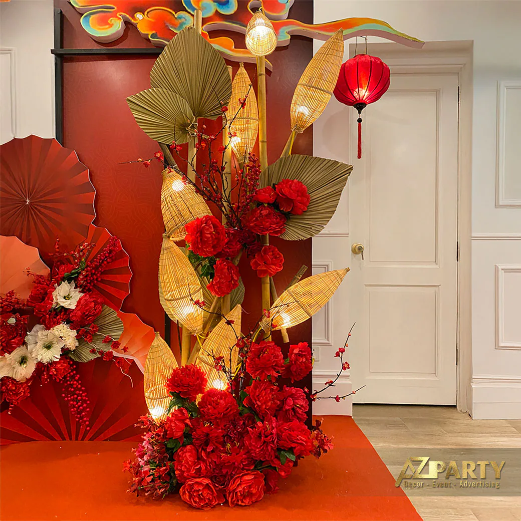 trang trí mây tre tiểu cảnh tết