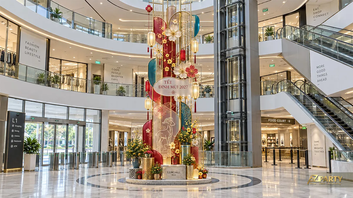 Cột trang trí giữa atrium