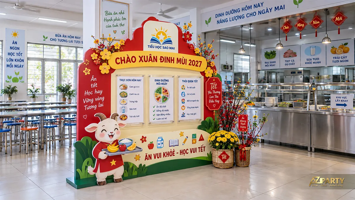Góc Tết tại nhà ăn trường học với thông điệp ăn uống lành mạnh