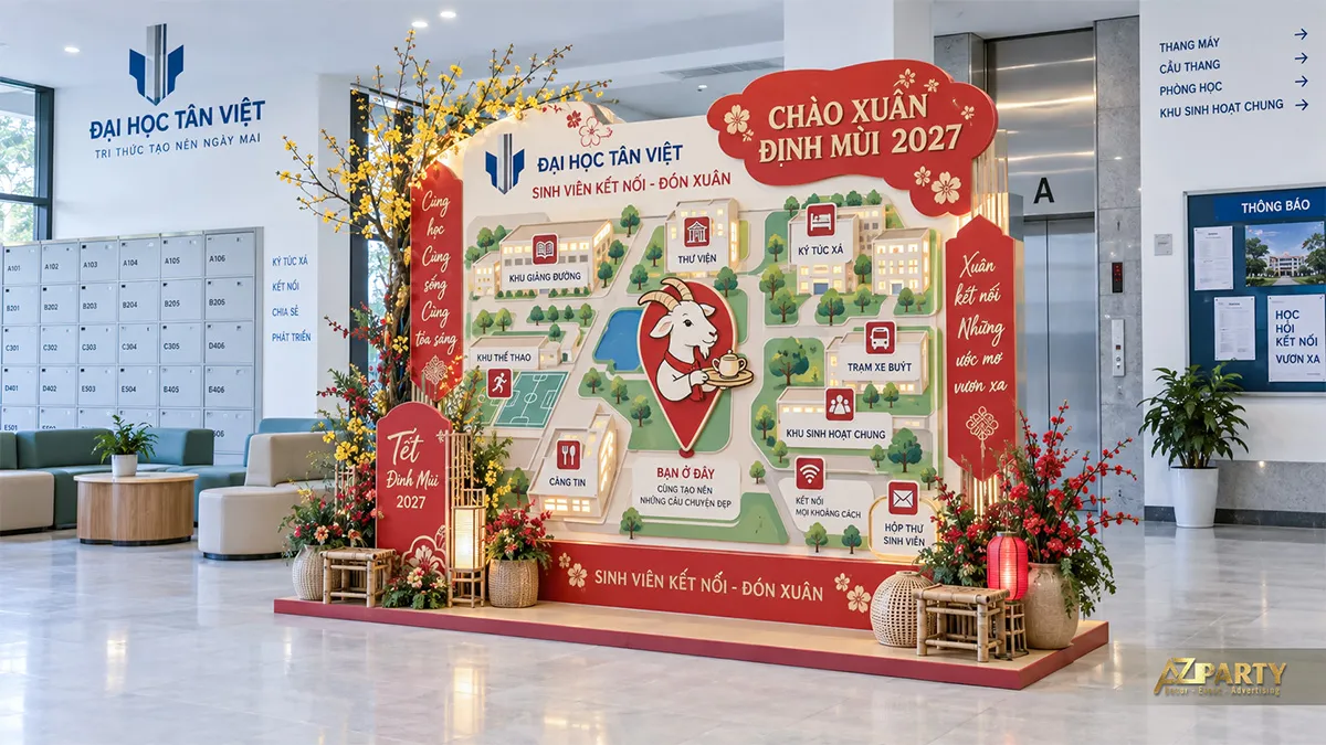 Backdrop bản đồ khuôn viên đại học giúp sinh viên kết nối đầu xuân